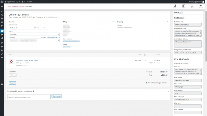 Screenshot of WooCommerce Order Page