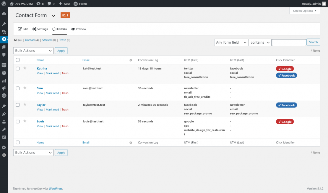 Screenshot of Gravity Forms Entries Page