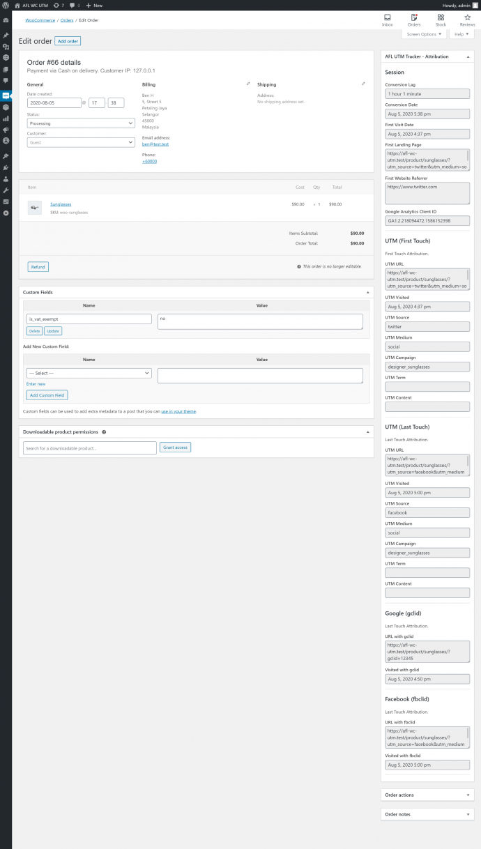 WooCommerce Order Page