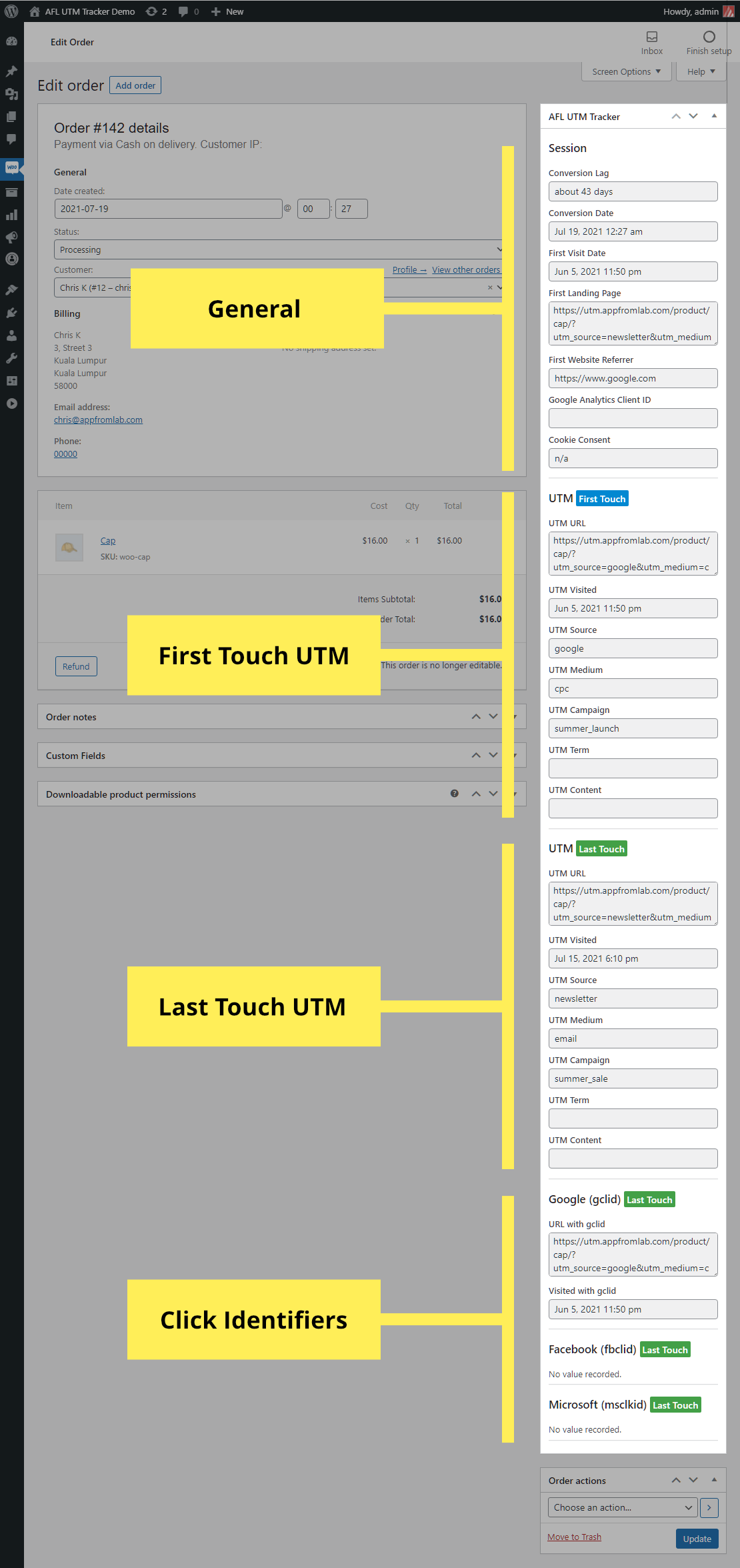 Screenshot of WooCommerce Order page