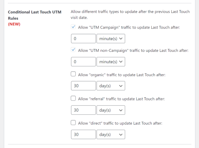 Conditional Last Touch UTM Rules Settings