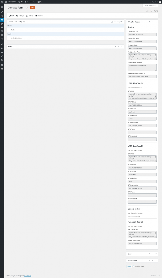 Screenshot of Gravity Forms Entry page