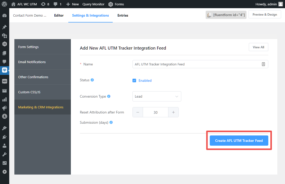 AFL UTM Tracker Integration Feed