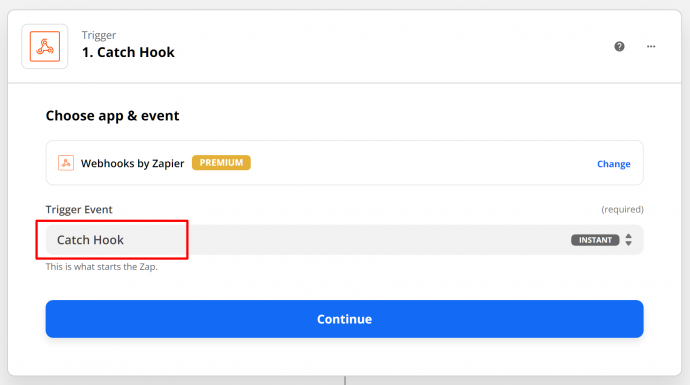 Zapier Webhook Trigger - Catch Hook Screenshot
