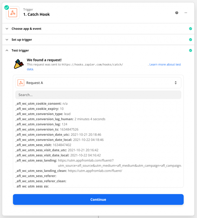 Zapier Webhook Test Trigger Screenshot