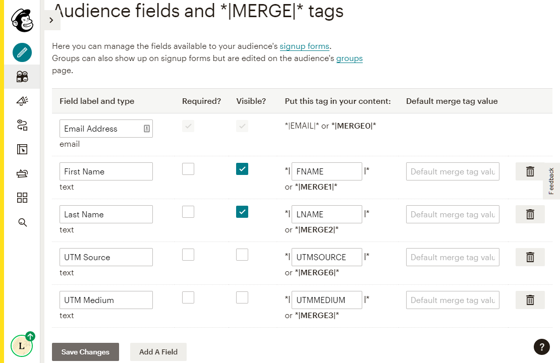 Mailchimp Audience Fields Screenshot