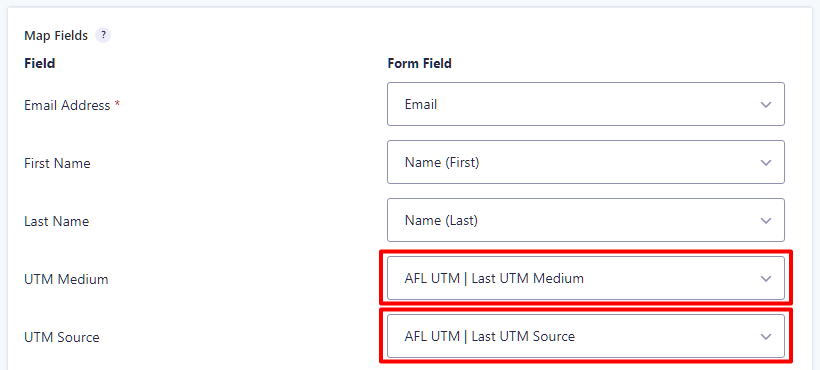 Mapping UTM parameter to Mailchimp fields