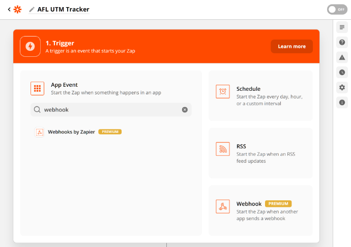 Zapier Webhook Trigger Screenshot