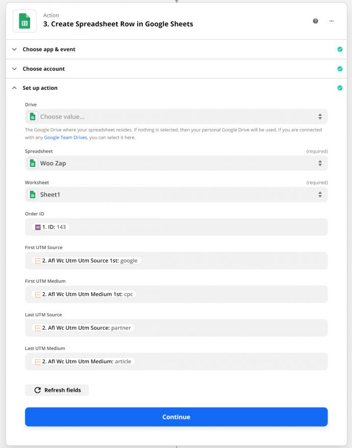 Mapping the fields in Zapier
