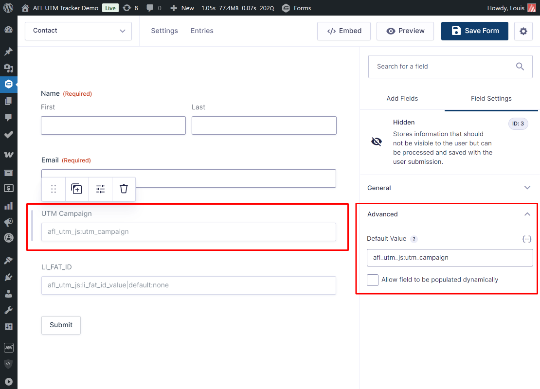 Gravity Forms Default Value field