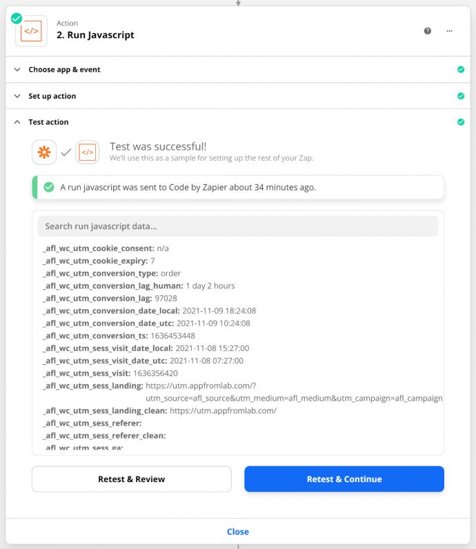 Zapier Test Action Screenshot