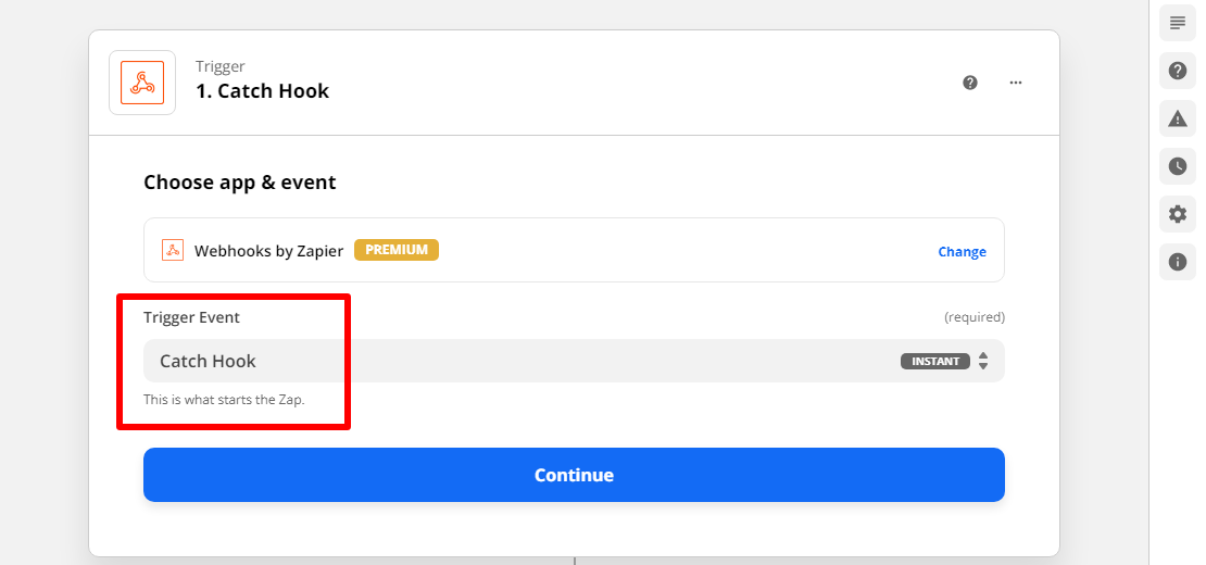Zapier Webhook - Catch Hook Screenshot