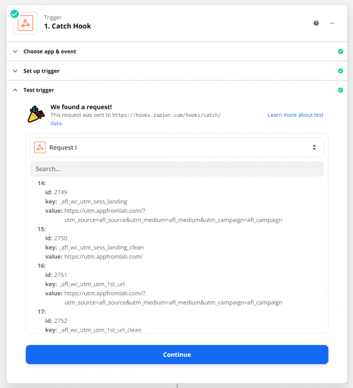 Zapier Test Trigger Screenshot