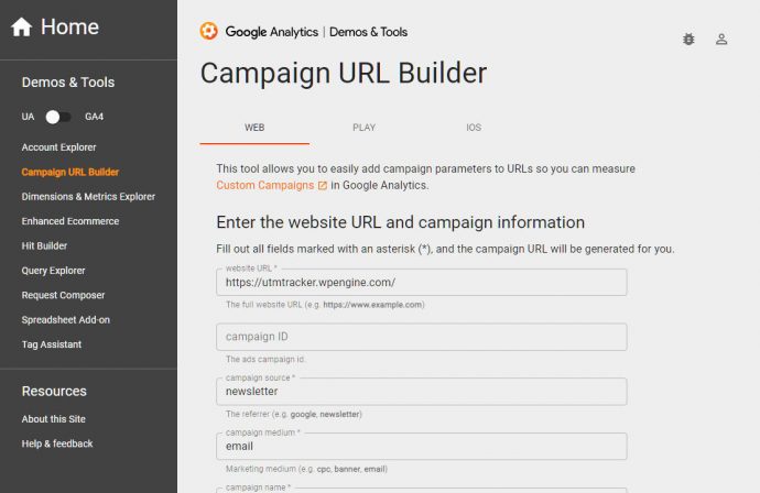 Google Campaign URL Builder Screenshot