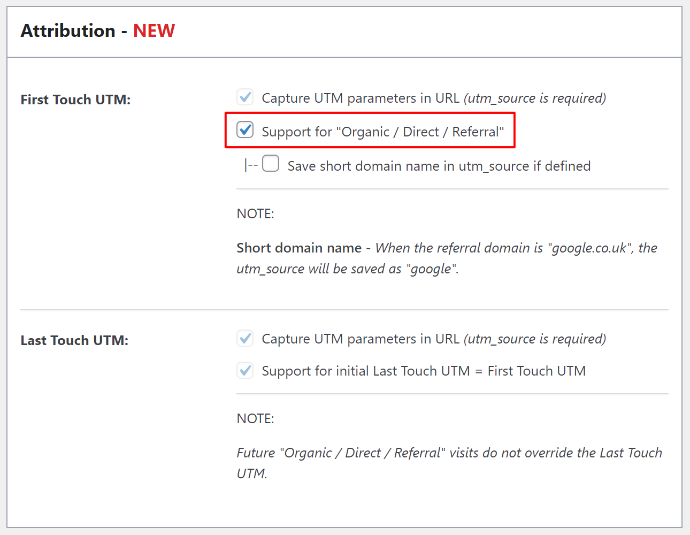 Attribution Settings Screenshot