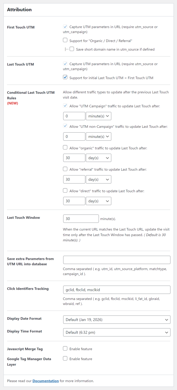 Attribution Settings