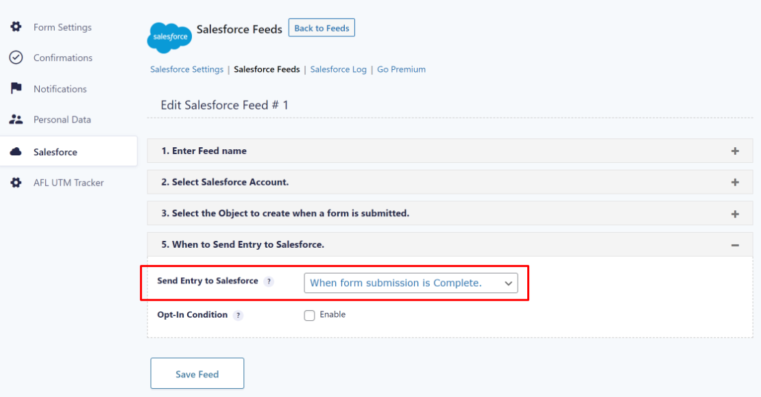 Gravity Forms > Form > Setting > Salesforce Setting Screenshot