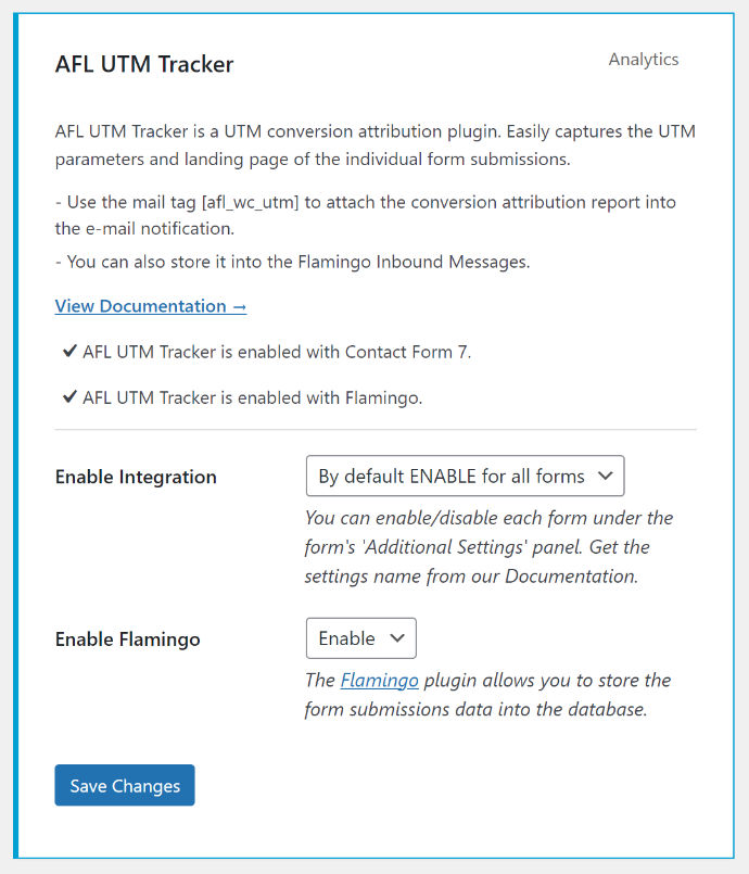 Contact Form 7 > Integration > Setup Screenshot