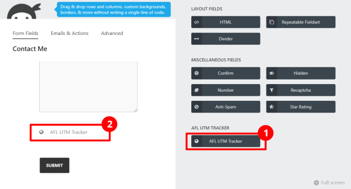 Form > Add "AFL UTM Tracker" field