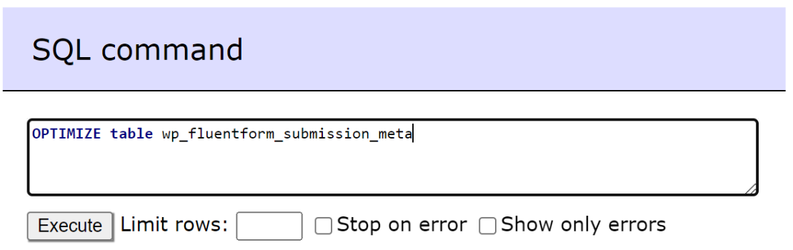 Optimize table command