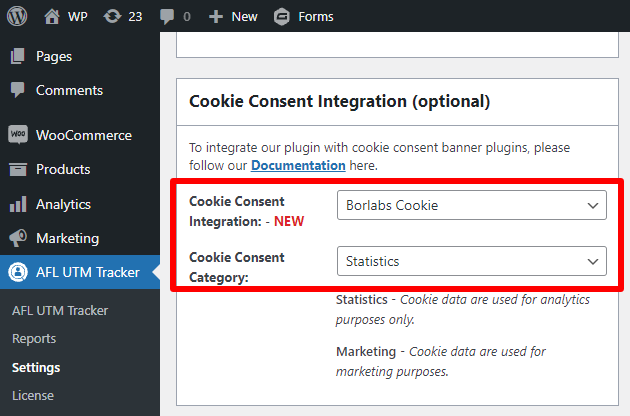 Cookie Consent Integration Settings