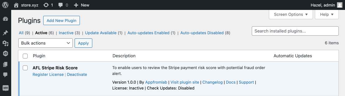 How to install AFL Stripe Risk Score plugin? DONE