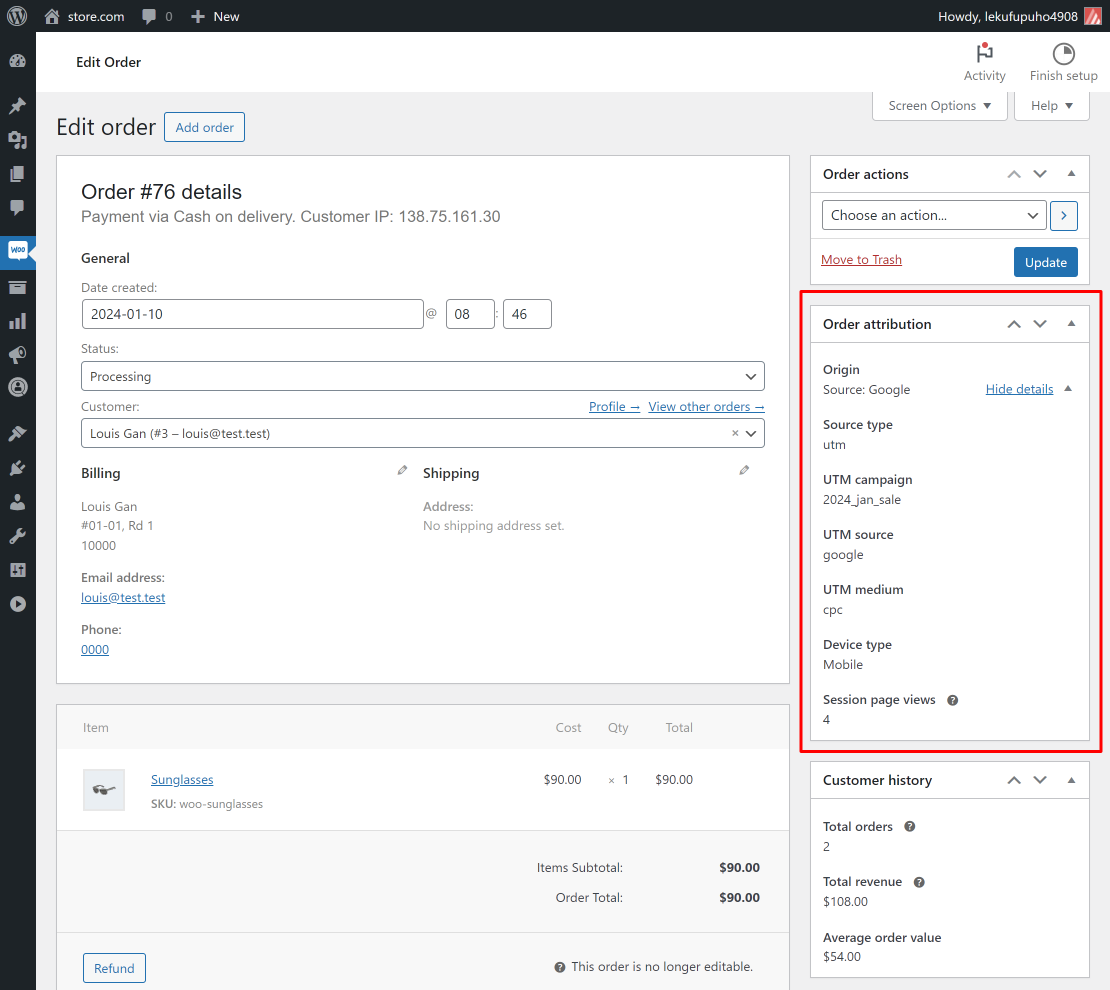 Order Attribution metabox