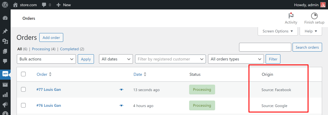 WooCommerce Orders > Origin column