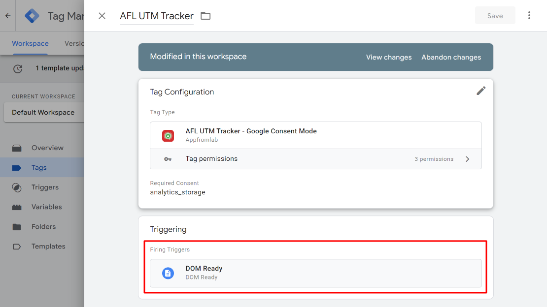 Trigger AFL UTM Tracker tag on DOM Ready