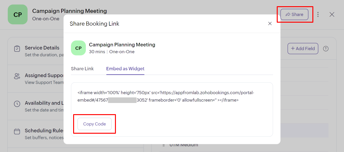 Zoho Bookings iframe Embed Code