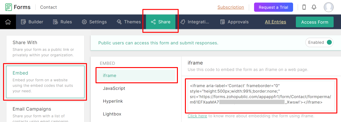 Zoho Forms Embed Code