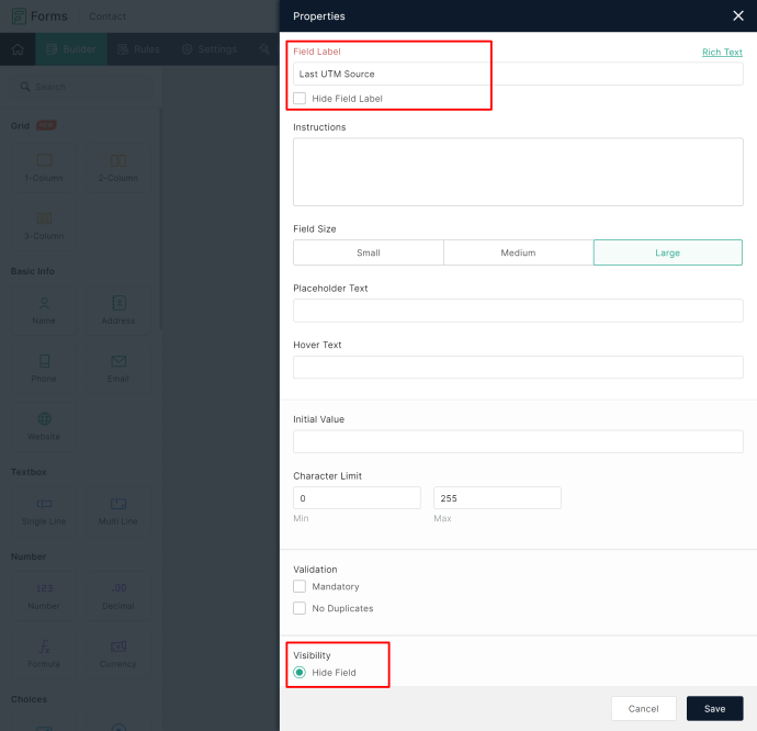 Zoho Forms Hidden Field Settings