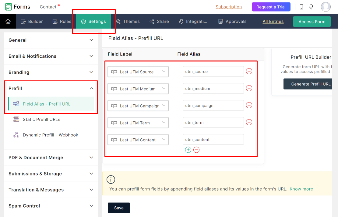 Zoho Forms Pre-fill Alias