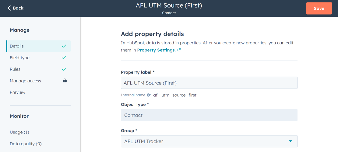 Contact Property for First Touch UTM parameters