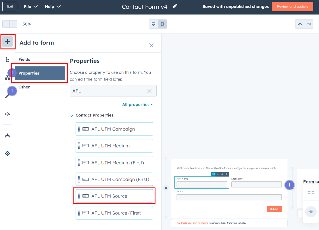 HubSpot Form Contact Property