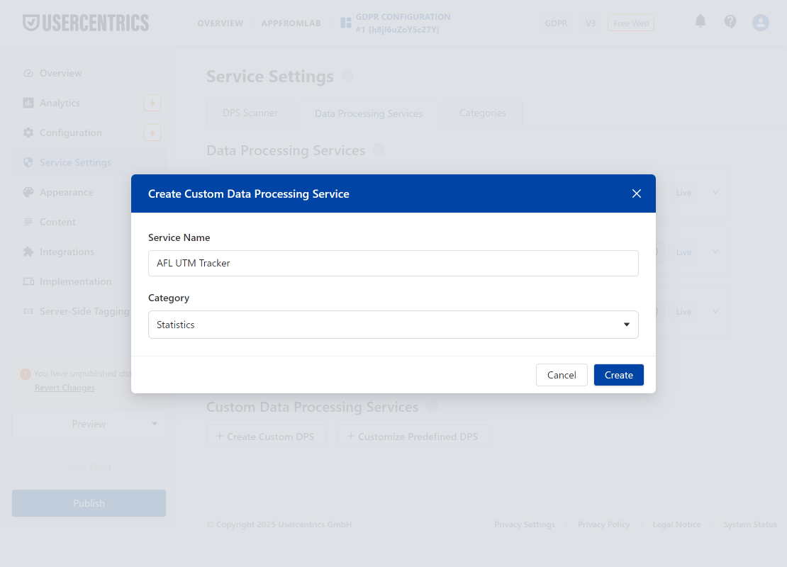 Usercentrics > Custom Data Processing Service